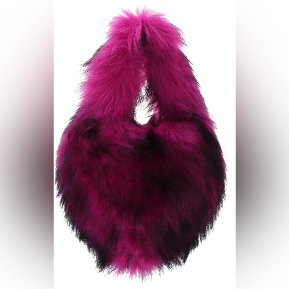 New heart Faux Fur Magenta and Black Handbag purse winter tote sexy gothic